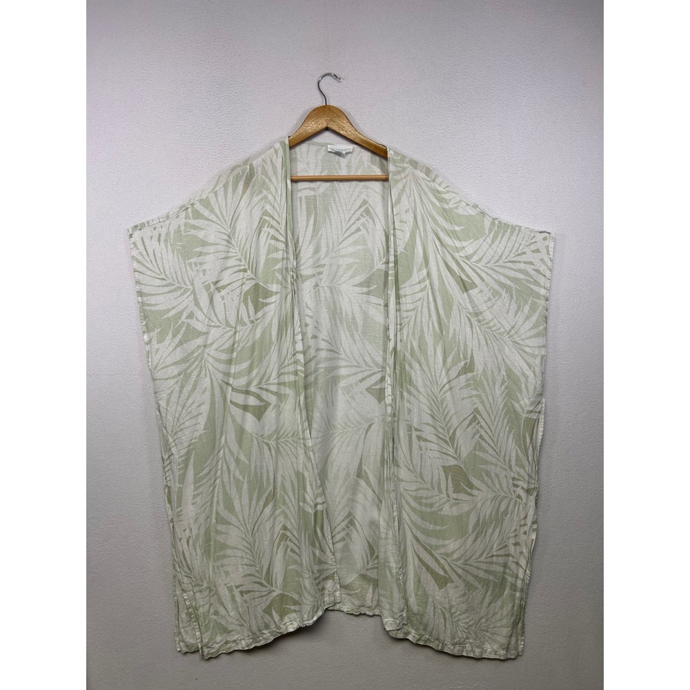 Tropical Coastal Boho Cynthia Rowley Womens OS Green Palm Leaf Kimono Cardigan